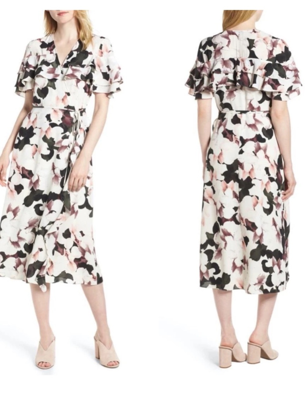 1. State floral wrap midi dress size medium